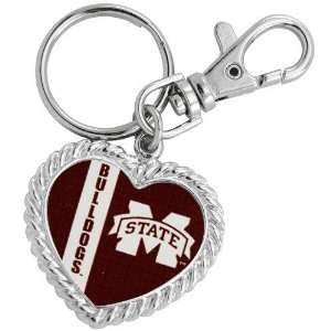  Mississippi State Bulldogs Silvertone Heart Keychain 