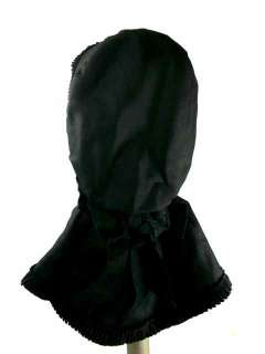 Antique Ladies Hat Black Silk Bonnet 1880s  