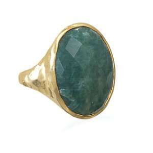  Rough Cut Genuine Emerald Ring Hammered 14K Yellow Gold on 
