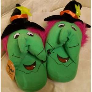  Light up Witch Plush Soft Shoes Slippers, Green, Kid Size 