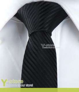 Y137 Black Stripes Skinny Slim Narrow 100% Silk 2 Tie  