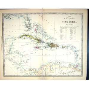  Harrow Antique Map 1880 Antilles West India Islands Cuba 