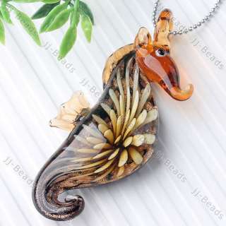   1pc Murano Lampwork Glass Seahorse Inlay Flower Pendant Bead Xmas Gift