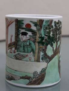 Antique Chinese Porcelain Famille Verte Brushpot, Kangxi period. 1622 