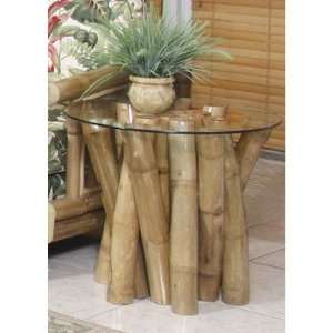  Bamboo Bundled End table w/ Glass by Hospitality Rattan 