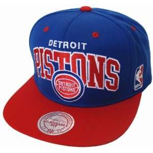   Pistons Retro Mitchell & Ness Block Snapback Cap Hat 2 Tone Blue Red