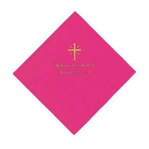 Personalized Gold Cross Luncheon Napkins   Hot Pink   Tableware 