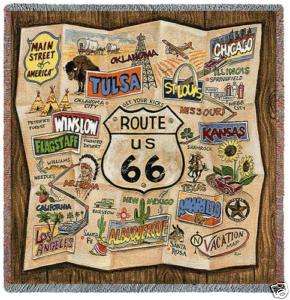 Retro Old Route 66 Tapestry Lap Square Afghan Throw  