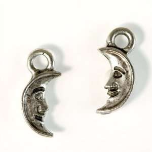  13mm Silver Pewter Crescent Moon with Face 2 Sided Charm 
