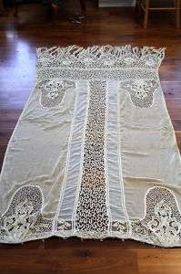 RARE FRENCH EDWARDIAN CHATEAU LACE CURTAIN 98 IN. LONG  