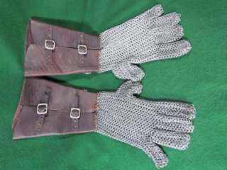 Chainmail & Leather Gauntlet Gloves * Fit up to Large Hand*   19 Get 