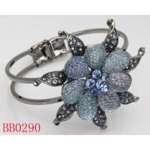  Alloy Blue Crystals Flower Opened Bangle Bracelet (Bb0290 