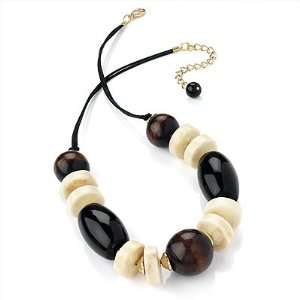  Wood & Resin Bead Chunky Silk Cord Necklace (Godl Tone 