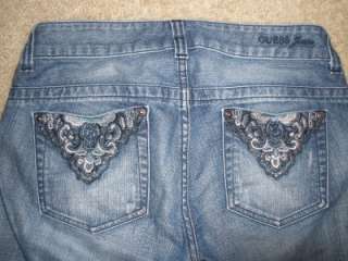 Womens GUESS CAPRIS CROPPED Jeans Distressed Cuffs SZ 30  