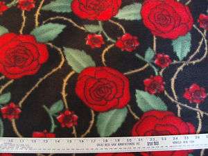 Fleece Fabric Red Rose Roses Stems Thorns BTY  