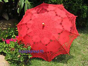 Battenburg lace embd RED wedding parasol umbrella  