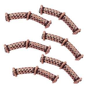  Copper Noodle Curved Ridge Tube Beads 17mm x 5mm (6) Arts 