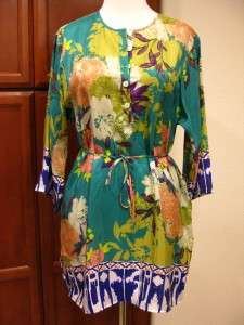 118 CABI The Poetry Silk habotai Asian inspired floral Print Tunic 