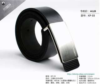 Mens Belts Leather Embossing Checked Alloy Buckle   Black Brown White 