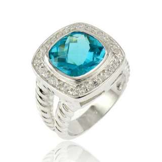 Cushion Blue Topaz Simulated Cocktail 925 Sterling Silver Womens 