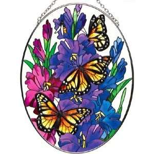 Joan Baker Designs MO237 Monarchs and Gladioluses Art Glass Suncatcher 