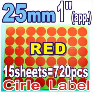 RED Sticker Circle Labels Round 25mm 2.5cm 1 inch  