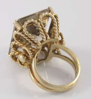 Estate 14k Solid Gold HUGE Smokey Topaz Ladies Ring  
