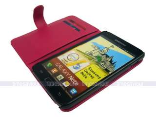 Dark Pink Leather Case Cover for Samsung Galaxy Note with Inner Card 