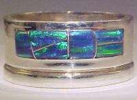 BLACK FIRE OPAL VERY WIDE BAND UNISEX RING Sz 7  