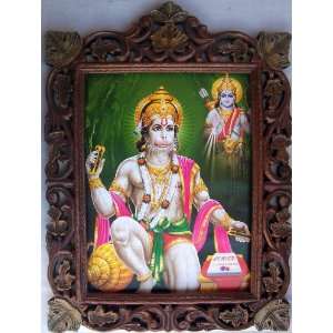  Lord Hanuman Reciting Jai Jai Ram Poster Painting in Wood 