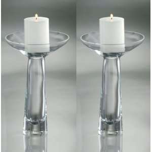 Mandarin Glass Pillar Candle Holder   Tall   Set of 2 (Clear/White 
