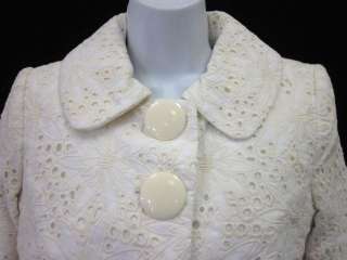 MILLY Ivory White Embroidered Long Sleeve Blazer Sz 2  
