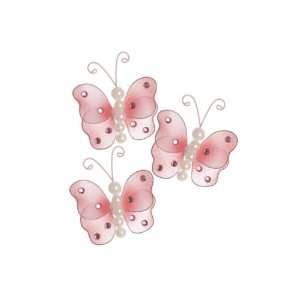 3 pearl butterfly decoration   set of 3   pink