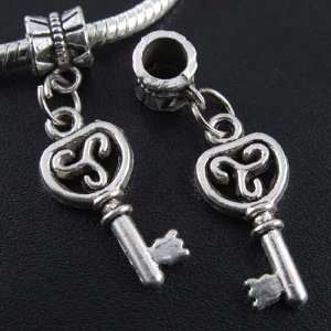  Silver Key Dangle Charm Bead for Bracelet or Necklace 