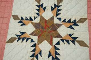 1880s Feathered Star Sawtooth Snow Flake Antique Quilt  