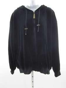DKNY JEANS Black Velour Hooded Zip Up Jacket Sz M  