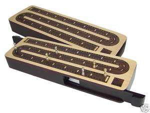 Continuous Cribbage Board Wooden   Sliding Lid 2 Tracks  