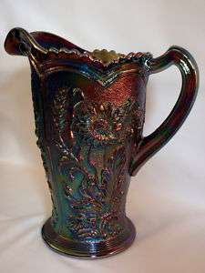  Imperial Amethyst Field & Flower Carnival Glass Pitcher Marked  