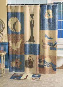   CHIC VICTORIAN STYLE SHOWER CURTAIN IN BEIGE & BLUE TONES NEW  