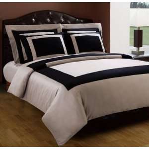  Luxury 3 PC Black & Taupe 300 Thread Count Twin Size Duvet 