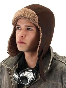 AVIATOR Pilot WWII Faux Leather BOMBER Helmet Hat Brown  