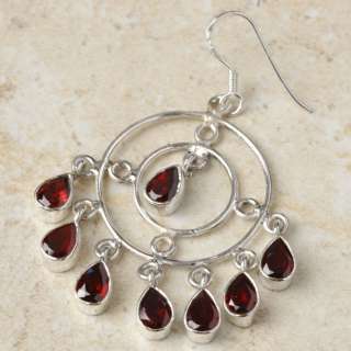 925 Silver Red GARNET Faceted Gemstone EARRINGS ~ 2 3/8 (60mm) ~ 91 