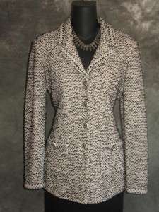 St John COUTURE black white knit suit jacket blazer size 2 4  