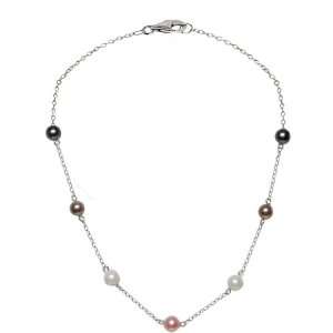   Sterling Silver Multi Color 8mm Mother Of Pearl Shell Pearl Necklace