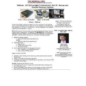  ESI Technologies Fundamentals, Part III Backup Tapes and 