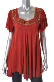 Free People Square Neck Red Embroidered Tunic Sale Top M  