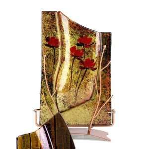  Gold and Red Abstract Flowers Fused Glass Vase Kitchen 