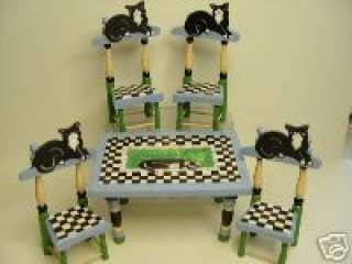 Dollhouse Miniature Handpainted Cat Kitchen Table and Chairs