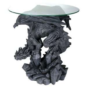  Dragon Table with Glass Top   Cold Cast Resin   24.5 