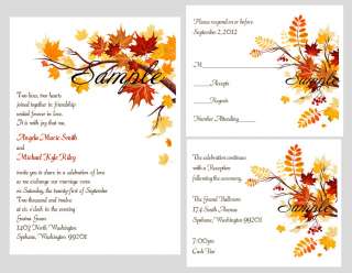  Custom Autumn Fall Leaves Bridal Wedding Invitations Set  